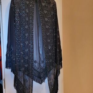 Elegant Black Beaded Women's Shawl